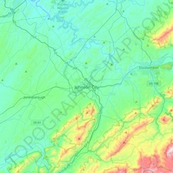Carte topographique Johnson City, altitude, relief