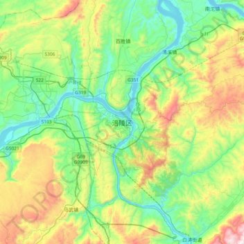 Carte topographique Fuling, altitude, relief