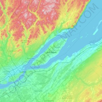 Carte topographique Île D'Orléans, altitude, relief