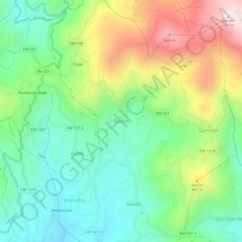 Carte topographique Barros, altitude, relief