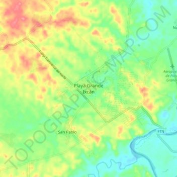 Carte topographique Playa Grande Ixcán, altitude, relief