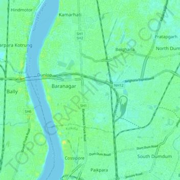 Carte topographique North Dumdum, altitude, relief