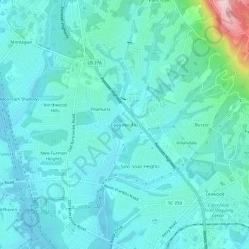 Carte topographique Cope Heights, altitude, relief