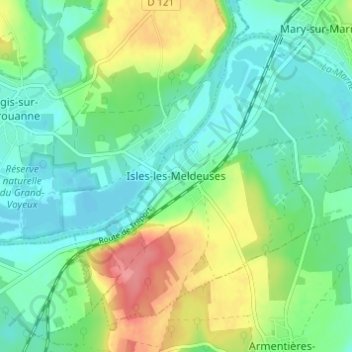 Carte topographique Isles-les-Meldeuses, altitude, relief