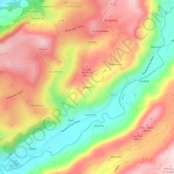 Carte topographique Lassale, altitude, relief