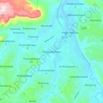 Carte topographique Phuthaditjhaba, altitude, relief
