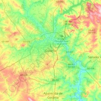Carte topographique Goiânia, altitude, relief