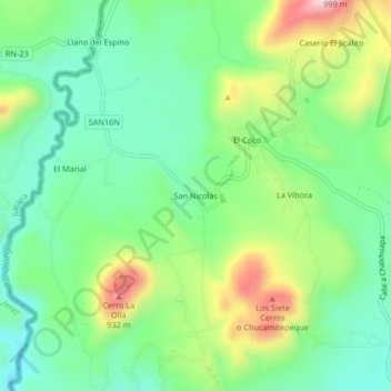Carte topographique San Nicolás, altitude, relief