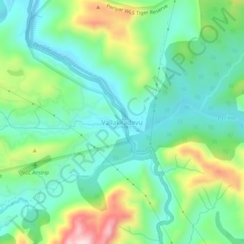 Carte topographique Vallakkadavu, altitude, relief