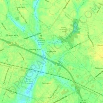 Carte topographique Forest Hill, altitude, relief