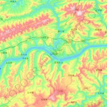 Carte topographique Yunyang, altitude, relief