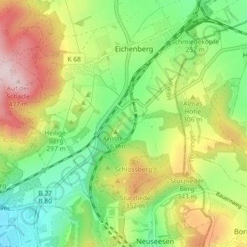 Carte topographique Arnstein, altitude, relief