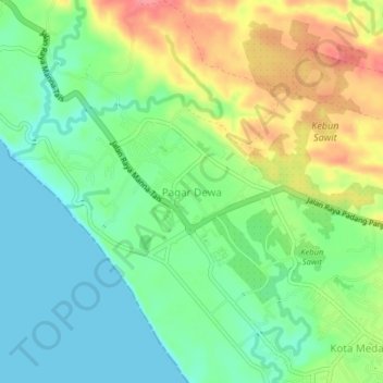 Carte topographique Pagar Dewa, altitude, relief