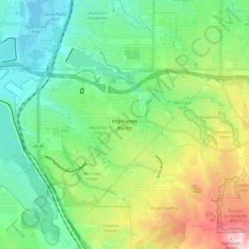 Carte topographique Highlands Ranch, altitude, relief