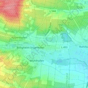Carte topographique Billigheim, altitude, relief