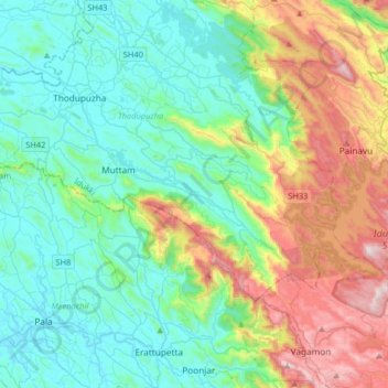 Carte topographique Kanjar, altitude, relief