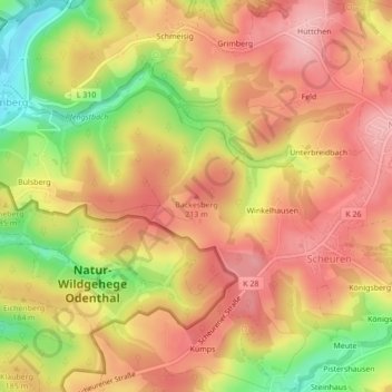 Carte topographique Backesberg, altitude, relief