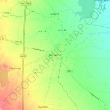 Carte topographique Kapadne, altitude, relief