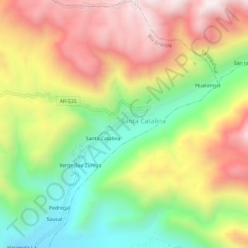 Carte topographique Huaco, altitude, relief