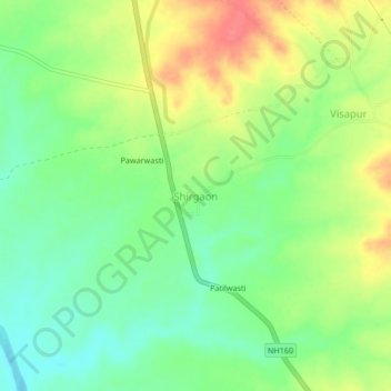 Carte topographique Shirgaon, altitude, relief