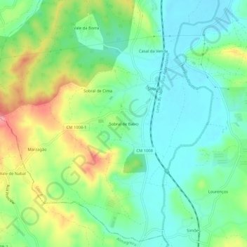 Carte topographique Sobral de Baixo, altitude, relief