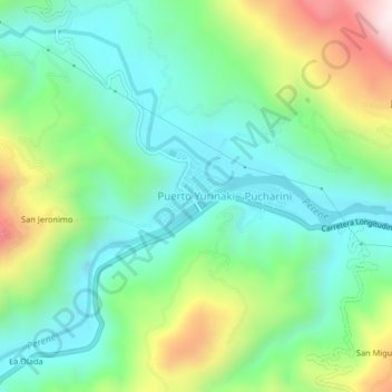 Carte topographique Puerto Yurinaki, altitude, relief