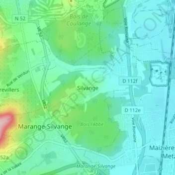 Carte topographique Silvange, altitude, relief