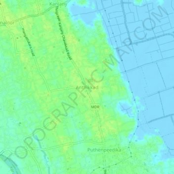 Carte topographique Anthikkad, altitude, relief