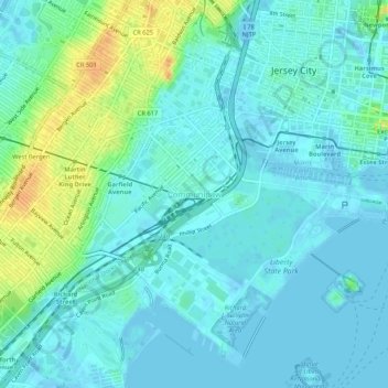 Carte topographique Communipaw, altitude, relief