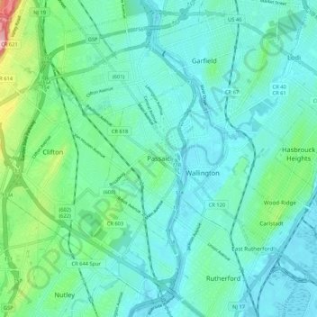 Carte topographique Passaic, altitude, relief