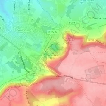 Carte topographique Mont Pelé, altitude, relief