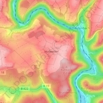 Carte topographique Hofweiler, altitude, relief