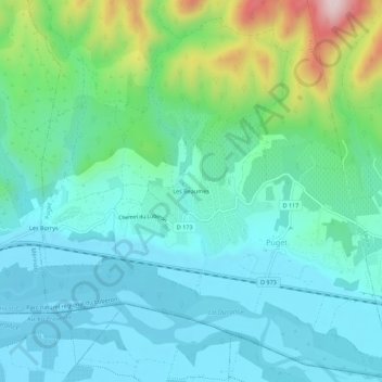 Carte topographique Les Beaumes, altitude, relief