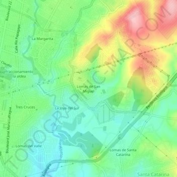 Carte topographique Lomas de San Miguel, altitude, relief