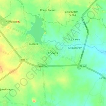 Carte topographique Kodada, altitude, relief