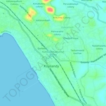 Carte topographique Kuttivayil/Kuzhumiyil Colony, altitude, relief