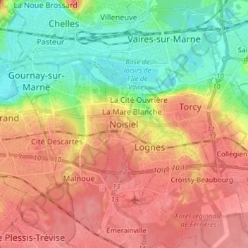 Carte topographique Noisiel, altitude, relief