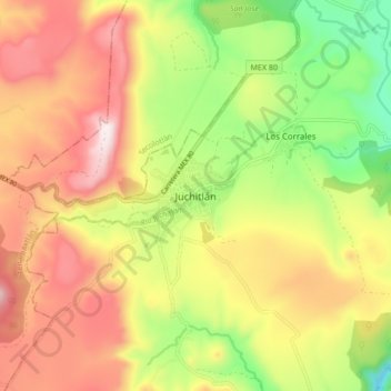 Carte topographique Juchitlan, altitude, relief