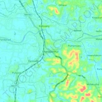 Carte topographique Chengannur, altitude, relief