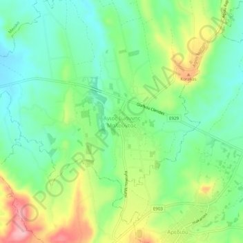 Carte topographique Agios Ioannis Malountas, altitude, relief