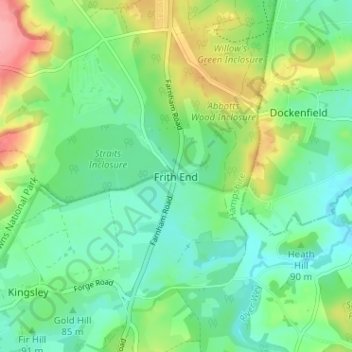 Carte topographique Frith End, altitude, relief