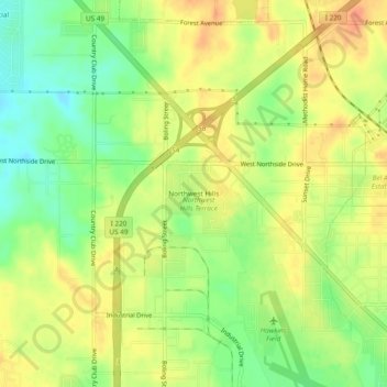 Carte topographique Northwest Hills, altitude, relief