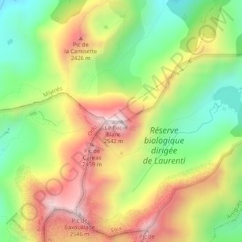 Carte topographique Roc blanc, altitude, relief