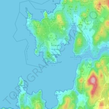Carte topographique Camariñas, altitude, relief