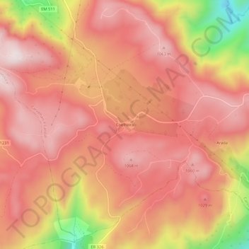 Carte topographique Coelheira, altitude, relief