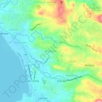 Carte topographique Macamot, altitude, relief