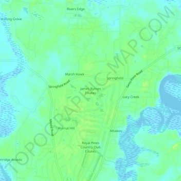 Carte topographique James Byrnes Estates, altitude, relief