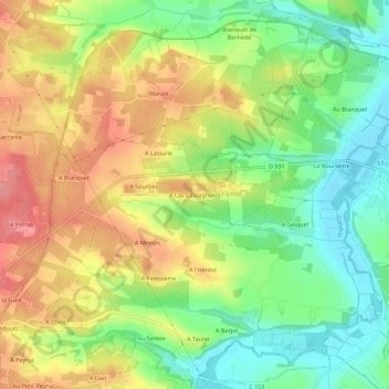 Carte topographique A Las Cassagnoles, altitude, relief