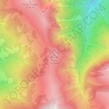 Carte topographique Monte Festa, altitude, relief