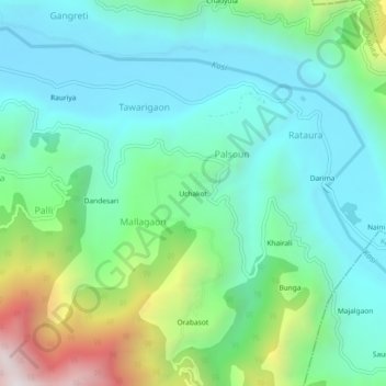 Carte topographique Uchakot, altitude, relief